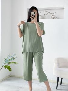 ชุดนอนผ้าไหมคอตตอนสำหรับผู้หญิงในช่วงฤดูร้อน ทรงหลวม ไซส์ใหญ่ บาง แขนสั้น กระโปรงสั้น ชุดอยู่บ้าน ผ้าฝ้ายเทียม สีพื้น