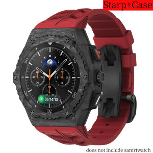 Luxury Metal Modification Kit for Samsung Galaxy Watch 8 Classic 46mm Carbon Fiber Case Fluororubber Strap Mod Kit DIY Accessory