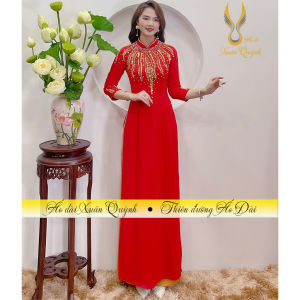 Áo Dài Sui Gia Trẻ Sang Trọng Lụa Mỹ Cao Cấp - Mẫu M16 Đỏ Tươi - Áo Dài Xuân Quỳnh