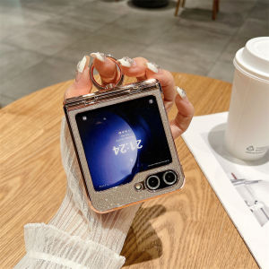 High-End Womens Samsung Galaxy Z Flip5/Flip6/W24 Flip Protective Case Full Cover Anti-Fall Ring Buckle Electroplated Creative Style