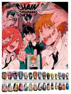 Anime Themed Wearable Nail Tips Full Size Electric Saw Man Design 30 Pieces with Seal Layer Can Be Combined to Form 2-3 Sets