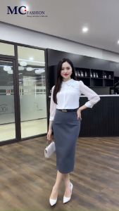 MCfashion chân váy công sở nữ dáng dài dáng ôm bút chì kèm dây đai thắt lưng chất tuýt si dày dặn đứng form 103