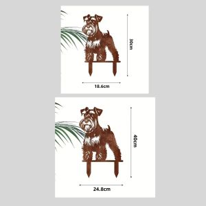 Đồ Trang Trí Ngoài Trời Bằng Sắt Chó Schnauzer Nghệ Thuật Rỉ Sét Tượng Cột Vườn Tháp Mộ Thú Cưng Đồ Trang Trí Sân Vườn