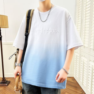 เสื้อยืดคอกลมแขนสั้นหลวมๆ ทรงหลวมๆ สำหรับผู้ชายในช่วงฤดูร้อน สไตล์ลำลอง ทรงปกติ ผลิตจากผ้าฝ้ายผสมโพลีเอสเตอร์