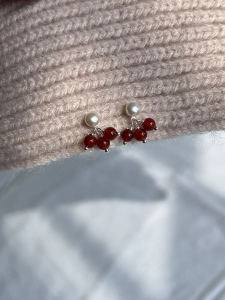 Elegant Red Agate Freshwater Pearl S925 Sterling Silver Earrings Womens Fashion Jewelry Original Design Premium Quality