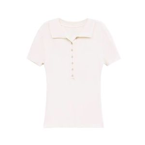 YUEZHONGWEI | Áo thun polo tay ngắn màu xám lụa băng cổ polo dáng ôm vừa vặn phong cách Mỹ cổ điển mùa hè cho nữ