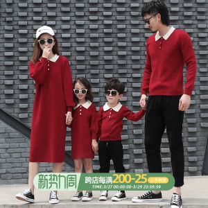 เสื้อสเวตเตอร์สีแดงสำหรับครอบครัว ชุดครอบครัวฤดูหนาว ชุดครอบครัวสามคนสี่คน ชุดแฟชั่นฤดูใบไม้ร่วงสำหรับเด็กและผู้ใหญ่