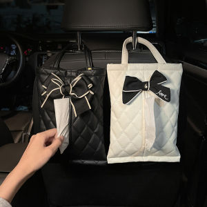 Fashion Bowknot Leather Car Tissue Boxes Cute Auto Seat Back Tissue Bag Organizer Car Decoration Auto Interior Storage Bag