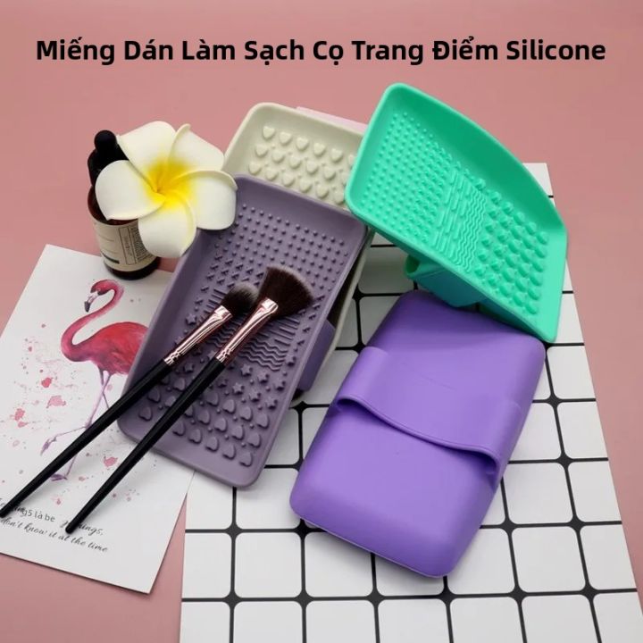 1PC Tấm Làm Sạch Cọ Trang Điểm Bằng Silicon Di Động Có Tay Cầm, Miếng Đệm Góc Vuông Để Làm Sạch Sâu - Sử Dụng Tại Nhà & Thương Mại