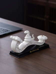 Creative Ceramic Snake Decoration Office Home Desktop Display Zodiac Serpent Lucky Charm Simple Modern Style White Color