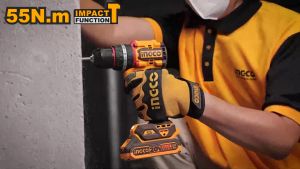 INGCO สว่านกระแทกไร้สาย 20V รุ่นงานหนัก COMPACT BRUSHLESS 55NM. รุ่น CIDLI205581สามารถเจาะปูนได้(สว่าน3ระบบ เจาะปูน เจาะไม้ ขันกูร์)  (เครื่องเปล่า)  และชุดแบตเตอร์รี่และที่ชาร์จ