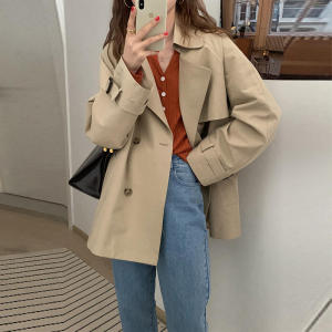 Short Coat Jacket Womens Miniature British Style Khaki Spring Autumn Fashion Thin Spring Clothing Commute Korean Version Straight Tube