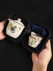 Portable Travel Tea Set Handheld Mug Camping Outdoor Ceramic Teapot with Two Cups Color Changing Quick Guest Cup Yellow Bowl