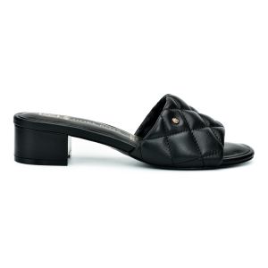 HOPE ROZA (ROSA) - VENUS Women Open Toe Leather Block Heel Mule Sandal - Soft and Anti Slip Sole with Crystal Buckle - Black