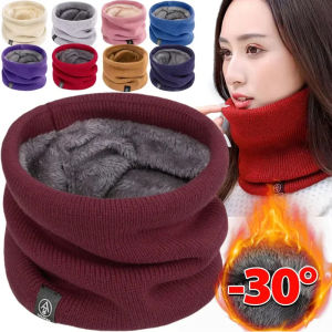 Plush Warm Knitted Ring Scarf Women Men Windproof Cold-proof Full Mask Tutdoor Cashmere Solid Neck Scarves Thick Fleece Muffler