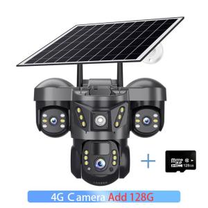 V380 Three Lens Solar Camera 4G Battery Outdoor House Surveillance Cameras 15MP Color Night Vision Security System Video Monitor