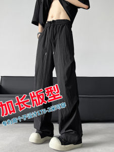 กางเกงทหารร่มทรงหลวมลำลองสำหรับผู้ชาย สีดำ ฤดูร้อน กางเกงขายาวทรงตรงเอวกลาง ด้านนอกสุดเทรนด์