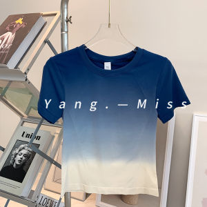Seamless Seamless Woven Gradient Color T-shirt Outdoor Fitness Short Sleeve Breathable Yoga Clothes Sports Tops