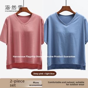 HANRANXUE | Cotton T-Shirt with Built-in Cups for Women