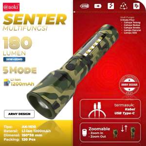 SENTER LED ZOOM AOKI AK- 1610 20W - CAHAYA TERANG JARAK JAUH - MODE EMERGENCY - TAHAN LAMA