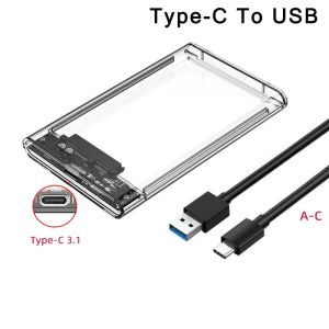 2.5 Inch HDD SSD Case SATA to USB 3.1 Type C 4TB Transparent External Hard Drive Housing Compatible UASP SATA III Laptop