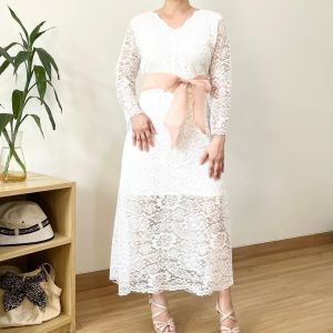 ●ECLAIRE● 02R Dress Midi Brukat Vneck Anggun Cantik Anniversary Pesta Imlek CNY Lunar Natal Christmas Xmas Alya