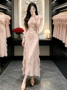 SENWA | Đầm Đẹp Màu Hồng Có Gợn Sóng Accentuating Eo