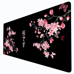 Large Pink Japanese Cherry blossom Gaming Mouse Pad Sakura Mousepad Black Desk Mat Art deskmat New Office Laptop Gamer Rugs