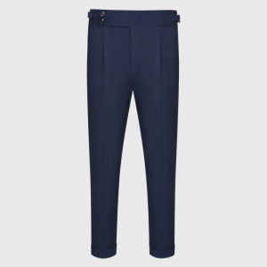 Business Casual Men Trousers Slim Fit High Waist Blue Straight Tube