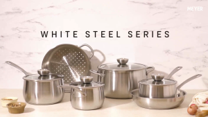 Meyer White Steel Series Stainless Steel 16cm/1.9L Saucepan with Glass Lid