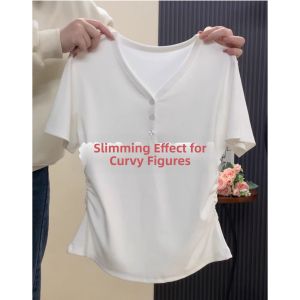 Fitted Unconventional Pleated T-Shirt