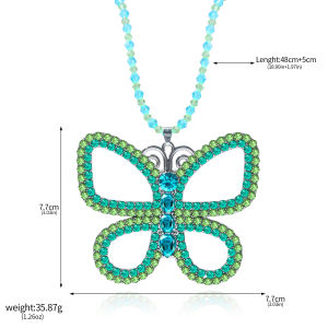 Luxury Party Exaggerated Fashion Big Crystal Butterfly Necklace Pendant Glass Crystal Handmade Chain Women Jewelry Accessories