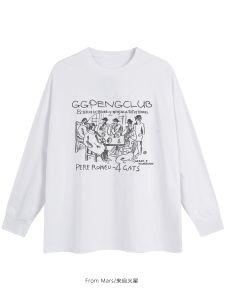 Áo Thun Dài Tay Thường Ngày Phong Cách Đường Phố Mars round Neck Print Casual Loose Fit Thường Ngày Mùa Thu Thoáng Khí