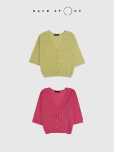 BackAtOne Spring Atmosphere Batwing Sleeve V-neck Short Sleeve Knitted Open Cardigan Versatile Wearability Regular Fit Wool Blend
