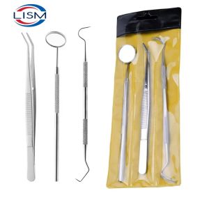 3 Pcs Stainless Steel Dentist Oral Cleaning Kit Dental Teeth Cleaning Tool Set with Dental Mirror Tweezers for Daily Oral