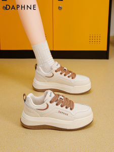 Daphne Thick Heel White Sneakers Womens Casual Sports Shoes Increased Height Leather Comfortable Breathable round Toe