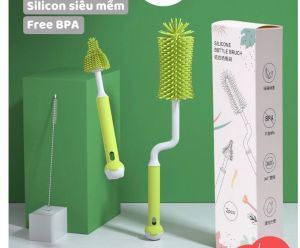 Cây súc bình sữa  cây cọ rữa bình sữa  Silicone  và Cước  XAY 360 độ  3 chi tiết