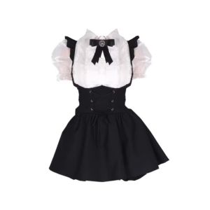 Trang Phục Mùa Hè Dành Cho Nữ Ms Xidu: Bộ Hai Mảnh Tay Phồng Tay Ngắn Cạp Cao Màu Tinh Khiết Có Chi Tiết Nút Bấm