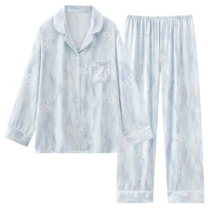 Miiow | Cat Woman Sleepwear Long Sleeve Ice Silk Home Clothes Set For Women Sweet Lovely Print Loose Fit Luxury Style Autumn Winter