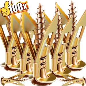 100Sets Heavy Duty Self Drilling Drywall Anchors with Screws Expansion Screw Manganese Steel Wall Anchors Self Tapping Screws
