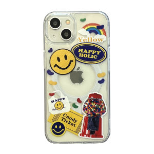 Rainbow Cartoon Wireless Charging Magnetic Absorption Phone Case with Egg Machine Cute Creative Acrylic Protective Shell for 