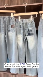 COD Jeans Pants For Kids Boys 7-16Yrs Denim Pants Maong Pants Baggy Pants Straight Jeans Wide Leg Jeans Long Trousers Durable & Fashion Street Style Daily Outfit
