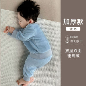 Baby Coral Fleece Lined Sleepwear Autumn Winter Style Separate Set Warm Home Clothes for Infants Boys Girls Comfortable Pajamas