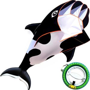 New Arrive Outdoor Fun Sports Single Line 57Inch Black Software Whale/ Dolphin Kite / Animal Kites With 14cm Wheel Good Flying