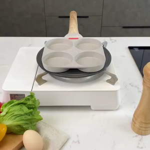 Nonstick Pan 4 Holes Egg Pan White Granite Hamburger Pan 18.5cm
