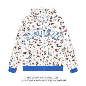 Loose Fit Hoodie Sweatshirt Zipper American Hip Hop Dog Full Print Mens Womens Casual Outerwear Couples Autumn Winter Coat