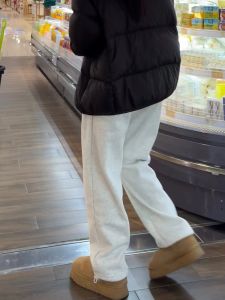 Quần Thể Thao Cotton Nguyên Chất Cạp Cao Màu Xám Trắng Mùa Thu Đông Quần Dài Ống Rộng Rộng Rãi Có Khóa Kéo Quần Nỉ