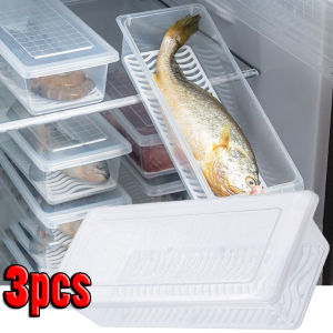 3pcs Kitchen Rectangular Refrigerator Drain Fresh-keeping Box / Food Sealed Storage Box / Food Sealed Kitchen Organizer / Japanese Style Refrigerator Storage Box / Frozen Kitchen Vegetable Drain Box