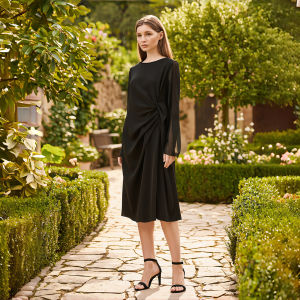 Pleated Slim Versatile Plain Color Dress