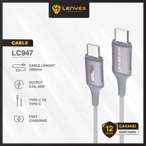Kabel Data LENYES LC947 PD 60W Fast Charging QC3.0 Type C to Type C kabel cas charger 1meter Nylon original